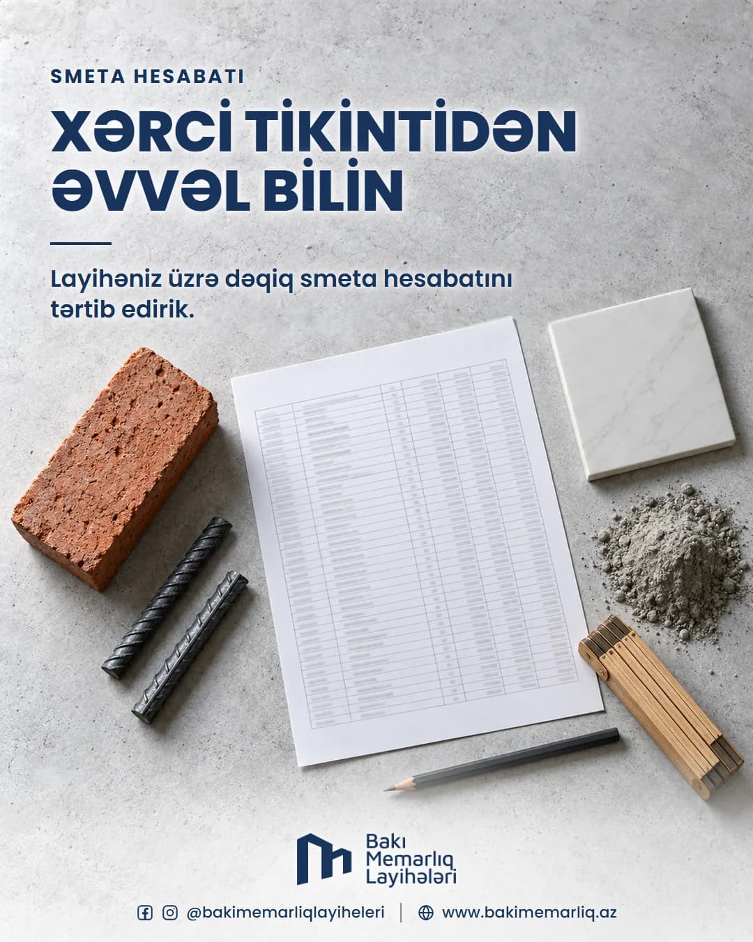 Bakı Memarlıq Layihələri: Smeta hesabatı