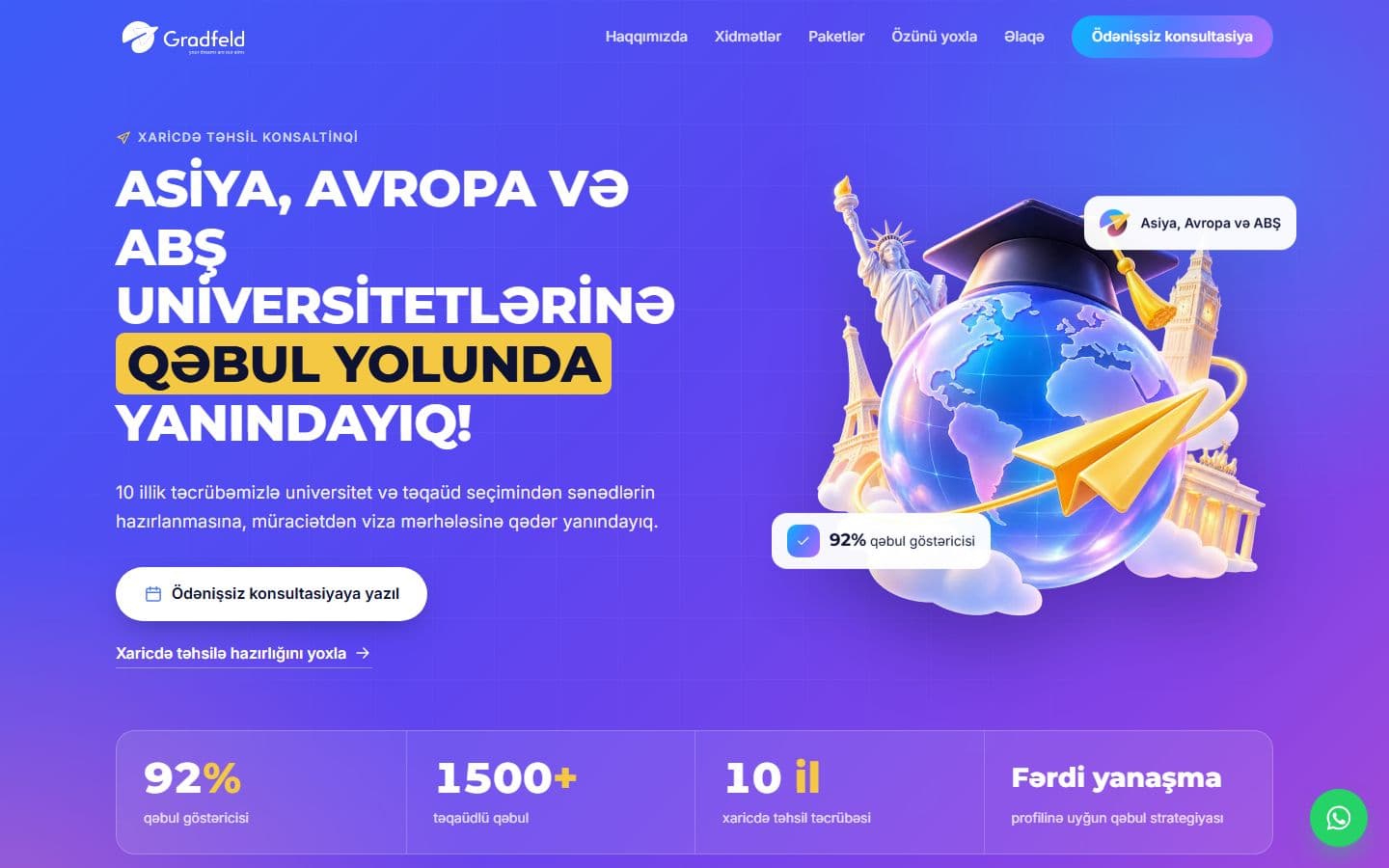 Gradfeld saytının ana səhifəsi