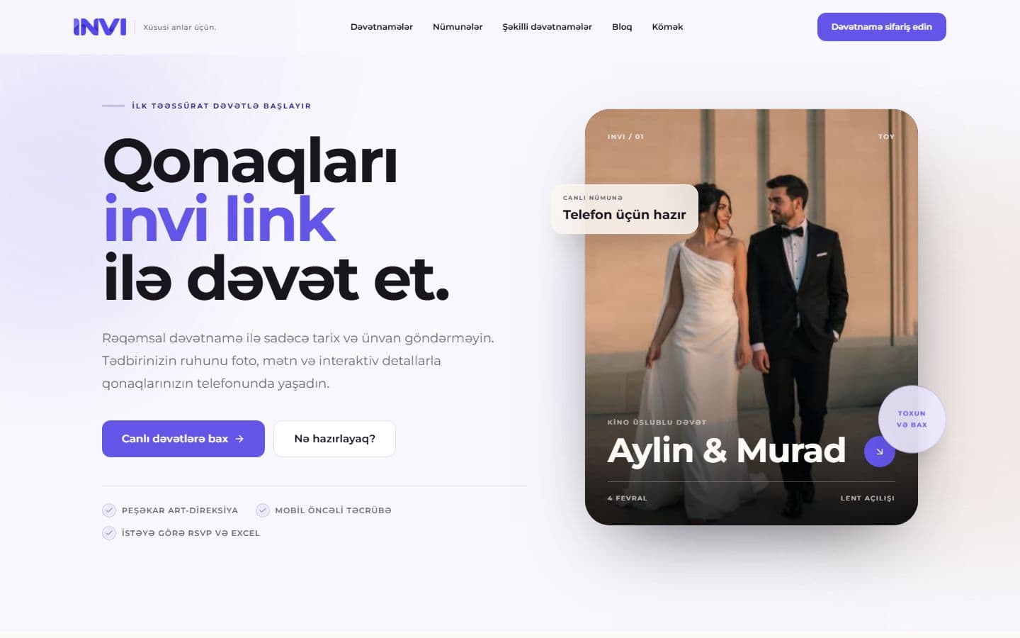 INVI saytının ana səhifəsi