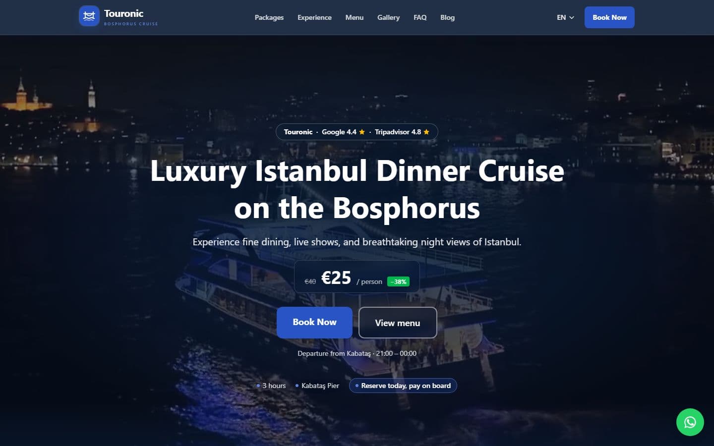 Touronic Cruise saytının ana səhifəsi
